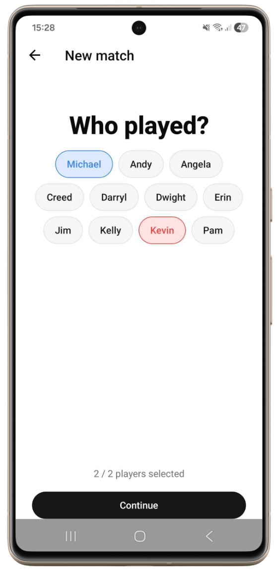 Recording a 1v1 match in the Rankat office ping pong leaderboard app